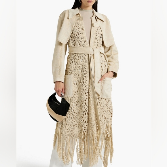 Jonathan Simkhai Jackets & Blazers - Jonathan Simkhai Yani Combo crochet and suede trench coat With Fringes, Beige M